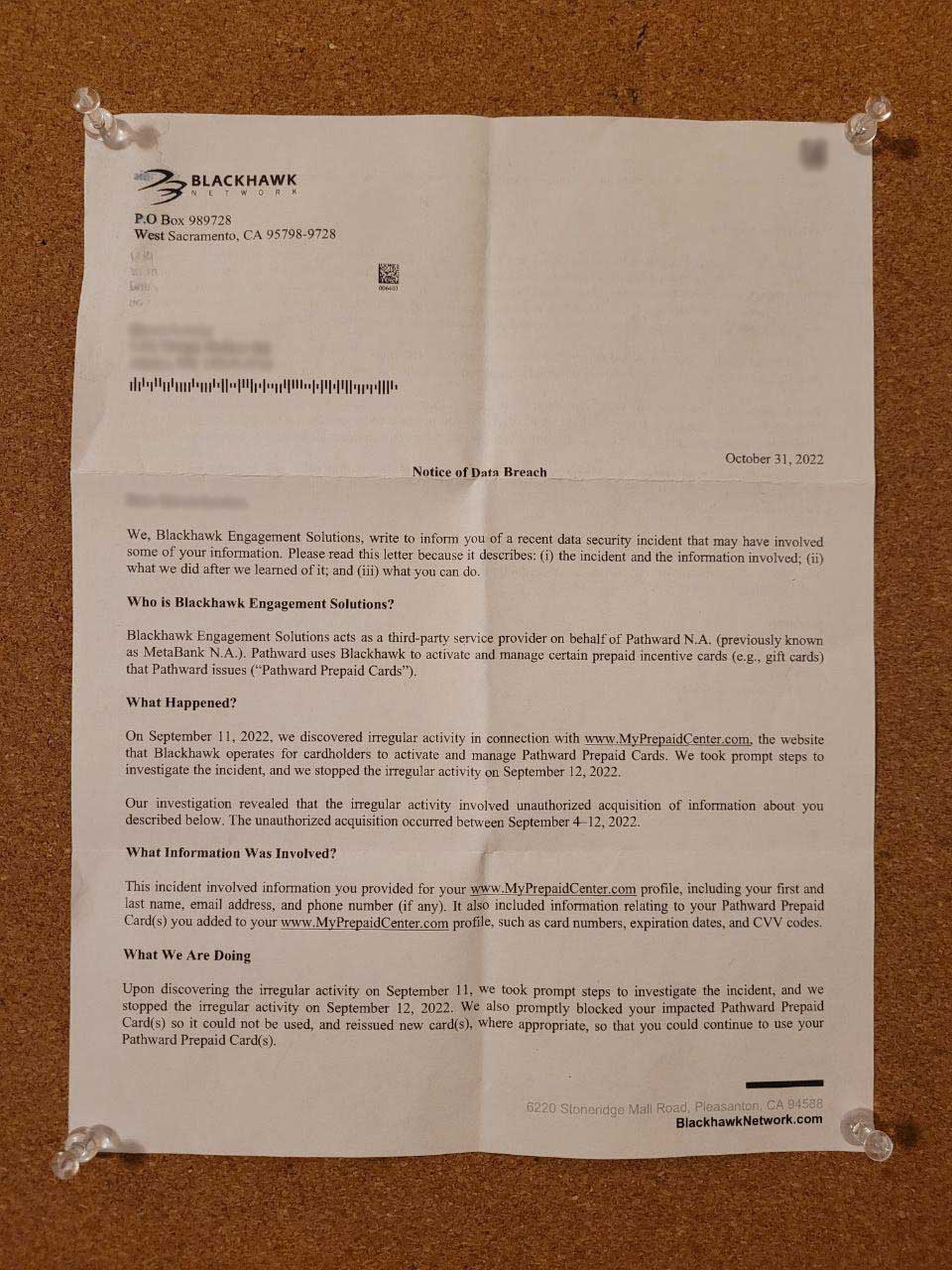 Blackhawk Networks Data Breach Notice